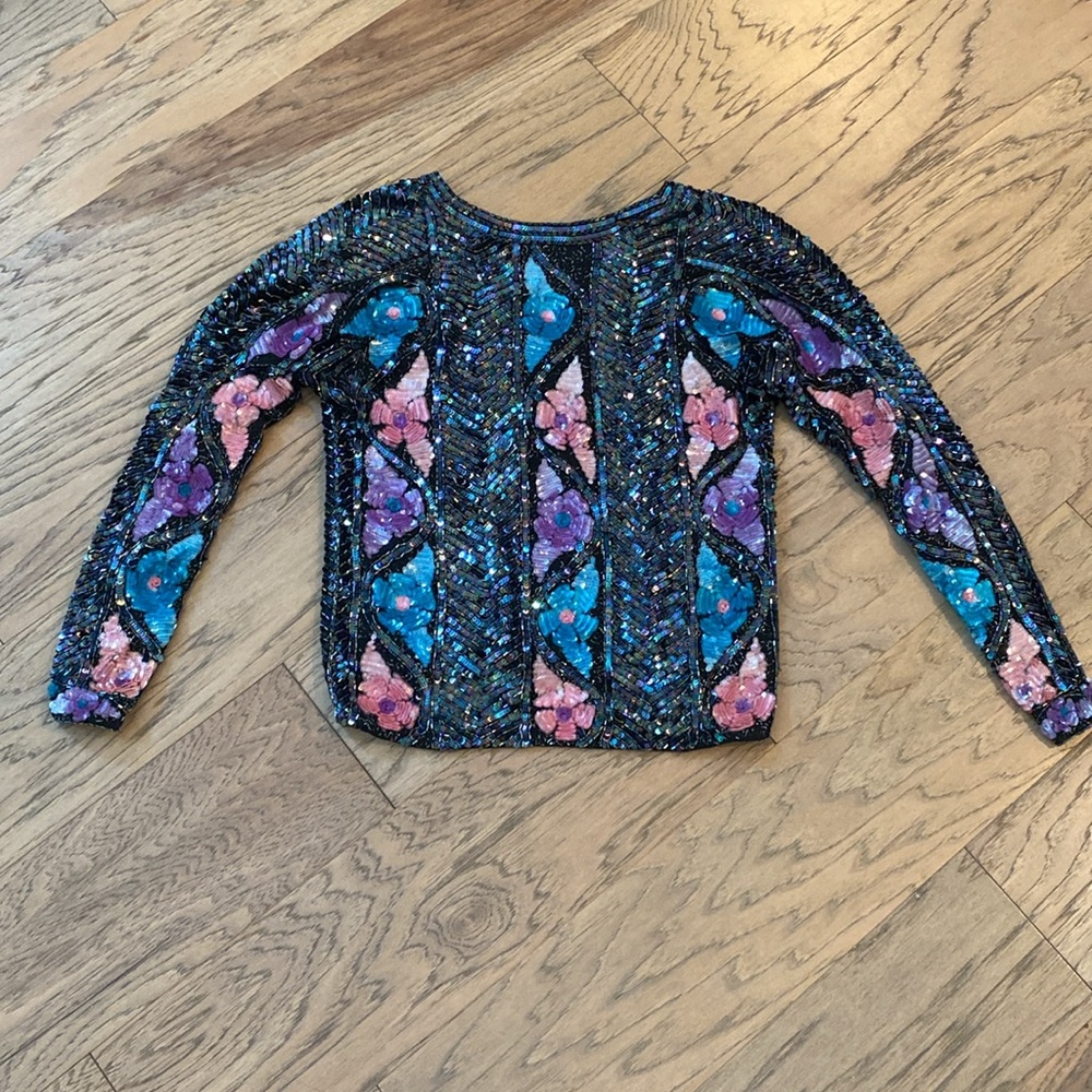 Vintage SisterMax Floral Sequin Top - Picture 5 of 6